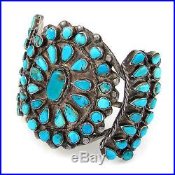 Old Pawn Navajo Sterling Silver Petit Point Turquoise Cluster Cuff Bracelet G AA