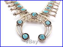 Old Pawn Navajo Sterling Silver Sleeping Beauty Turquoise Squash Blossom Necklac