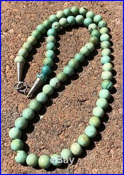 Old Pawn Navajo Sterling Silver & Spiderweb Turquoise 7mm Bead Heishi Necklace