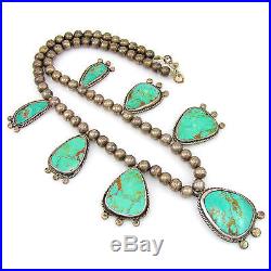 Old Pawn Navajo Sterling Silver Turquoise Pendant Beaded Necklace G LR