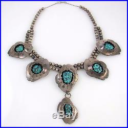 Old Pawn Navajo Sterling Silver Turquoise Shadwbox Necklace HallmarkedRS BIX