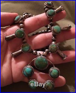 Old Pawn Navajo Sterling Silver Turquoise Squash Blossom Naja Necklace