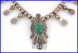 Old Pawn Navajo Sterling Silver & Turquoise Squash Blossom Necklace RS BXX
