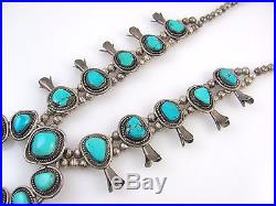 Old Pawn Navajo Sterling Silver & Turquoise Squash Blossom Necklace RS BXX