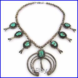 Old Pawn Navajo Sterling Silver & Turquoise Squash Blossom Necklace RS RX