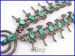 Old Pawn Navajo Sterling Silver & Turquoise Squash Blossom Necklace RS RX
