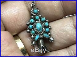 Old Pawn Navajo Sterling Squash Blossom Turquoise Cluster Pendant 17 Necklace