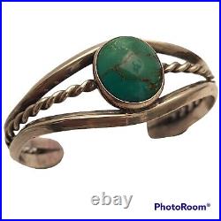 Old Pawn Navajo Stormy mountain Turquoise Sterling Silver Cuff Bracelet
