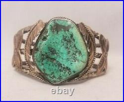 Old Pawn Navajo Turquoise Bracelet, 1950-60's Men's Sterling Silver Cuff 7.25