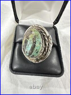 Old Pawn Navajo Turquoise Cabochon & Sterling Silver Ring Size 9
