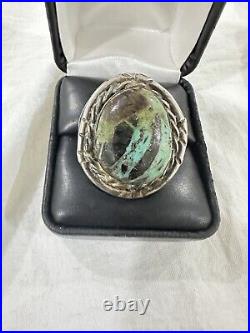 Old Pawn Navajo Turquoise Cabochon & Sterling Silver Ring Size 9