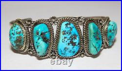 Old Pawn Navajo Turquoise Cuff Bracelet Sterling Silver Native American