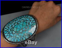 Old Pawn Navajo Turquoise Flush Fish Scale Inlay Sterling Silver Cuff Bracelet