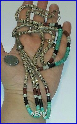 Old Pawn Navajo Turquoise, Shell & Sterling Silver Heishi Necklace WithJoclas27L