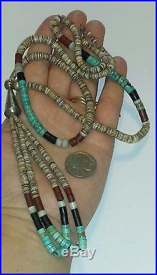 Old Pawn Navajo Turquoise, Shell & Sterling Silver Heishi Necklace WithJoclas27L