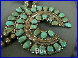 Old Pawn Navajo Turquoise Squash Blossom Naja Sterling Silver Bead Necklace