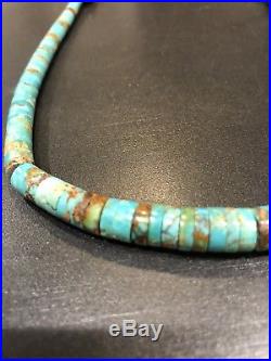 Old Pawn Navajo Turquoise & Sterling Silver Heishi Necklace 27g 16