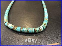 Old Pawn Navajo Turquoise & Sterling Silver Heishi Necklace 27g 16