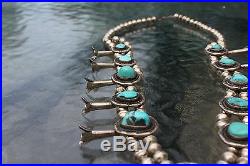 Old Pawn Navajo Turquoise Sterling Silver Squash Blossom Necklace Gorgeous