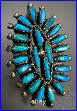 Old Pawn Navajo / Zuni Sterling Silver Turquoise Cluster Ring HUGE 2 Long