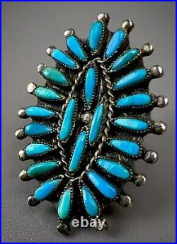 Old Pawn Navajo / Zuni Sterling Silver Turquoise Cluster Ring HUGE 2 Long