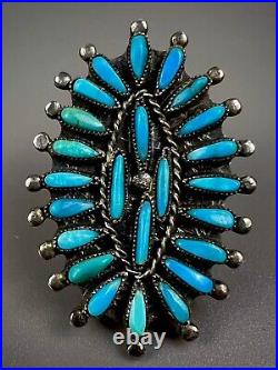 Old Pawn Navajo / Zuni Sterling Silver Turquoise Cluster Ring HUGE 2 Long