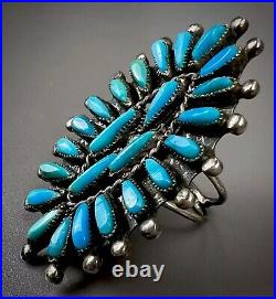 Old Pawn Navajo / Zuni Sterling Silver Turquoise Cluster Ring HUGE 2 Long