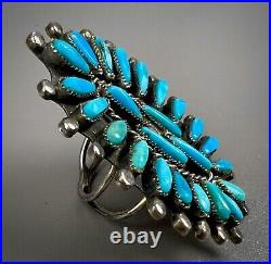 Old Pawn Navajo / Zuni Sterling Silver Turquoise Cluster Ring HUGE 2 Long