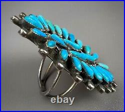 Old Pawn Navajo / Zuni Sterling Silver Turquoise Cluster Ring HUGE 2 Long