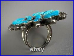 Old Pawn Navajo / Zuni Sterling Silver Turquoise Cluster Ring HUGE 2 Long