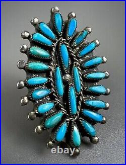 Old Pawn Navajo / Zuni Sterling Silver Turquoise Cluster Ring HUGE 2 Long