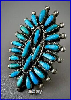 Old Pawn Navajo / Zuni Sterling Silver Turquoise Cluster Ring HUGE 2 Long