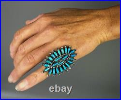 Old Pawn Navajo / Zuni Sterling Silver Turquoise Cluster Ring HUGE 2 Long