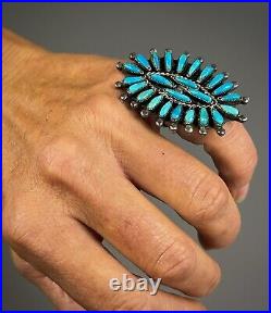 Old Pawn Navajo / Zuni Sterling Silver Turquoise Cluster Ring HUGE 2 Long