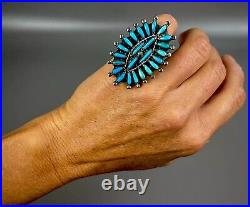 Old Pawn Navajo / Zuni Sterling Silver Turquoise Cluster Ring HUGE 2 Long