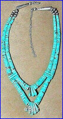 Old Pawn Santo Domingo Navajo Natural #8 Royston Heishi Turquoise Jacla Necklace