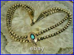 Old Pawn Signed Navajo Bench Pearl Beads Squash Blossom Necklace Turquoise