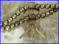 Old Pawn Signed Navajo Bench Pearl Beads Squash Blossom Necklace Turquoise