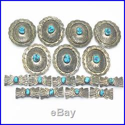 Old Pawn Southwestern Sterling Silver & Turquoise Lot Of 16 Concho Belt Pieces