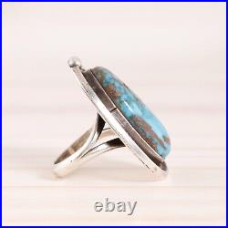 Old Pawn Sterling Silver Blue Turquoise Rope Border Rain Drops Ring 5.5