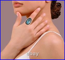Old Pawn Sterling Silver Blue Turquoise Rope Border Rain Drops Ring 5.5