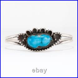 Old Pawn Sterling Silver Large Blue Bisbee Turquoise Cuff Bracelet 6
