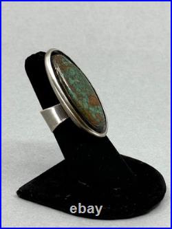 Old Pawn Sterling Silver Ring with large gem quality Turquoise. Signed. Sz 7 1/4