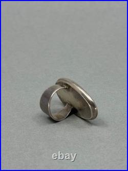 Old Pawn Sterling Silver Ring with large gem quality Turquoise. Signed. Sz 7 1/4