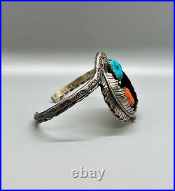 Old Pawn Sterling Silver Turquoise and Coral Navajo Bracelet