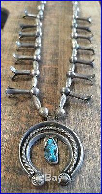 Old Pawn Turquoise Sterling Silver Squash Blossom Navajo Dime Beads Necklace