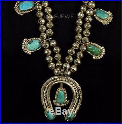 Old Pawn Vintage NAVAJO Sterling Silver Mixed Turquoise Squash Blossom Necklace