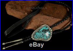 Old Pawn Vintage NAVAJO Sterling Silver & Spiderweb Turquoise Bolo Tie