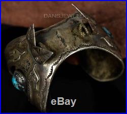 Old Pawn Vintage Navajo Bisbee TURQUOISE Sterling Silver Watch Cuff