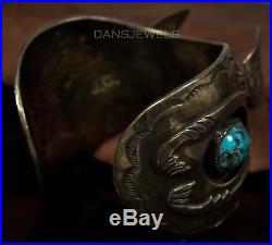 Old Pawn Vintage Navajo Bisbee TURQUOISE Sterling Silver Watch Cuff